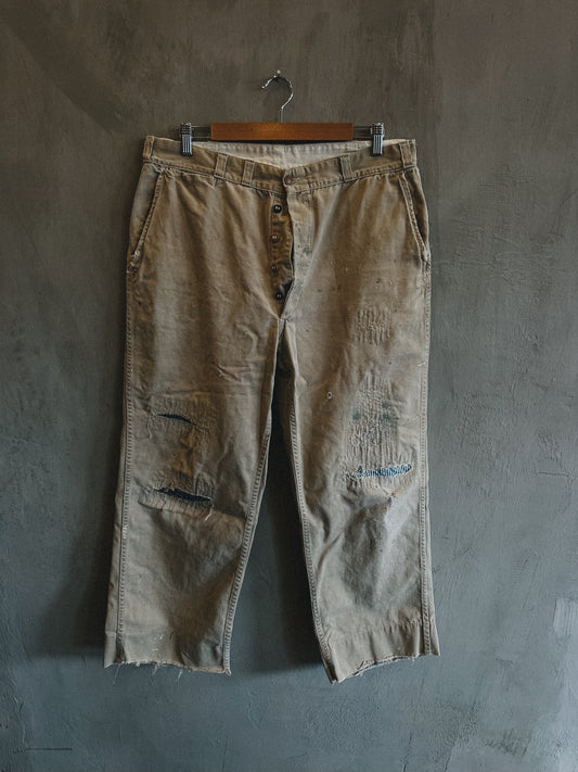 1940’s-1950’s Repaired Khaki Twill Work Pants